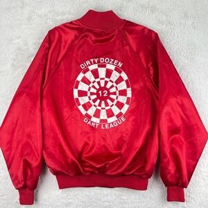 Vintage Auburn Bomber Jacket Men's LARGE Satin Snap - Dirty Dozen Dart League‎